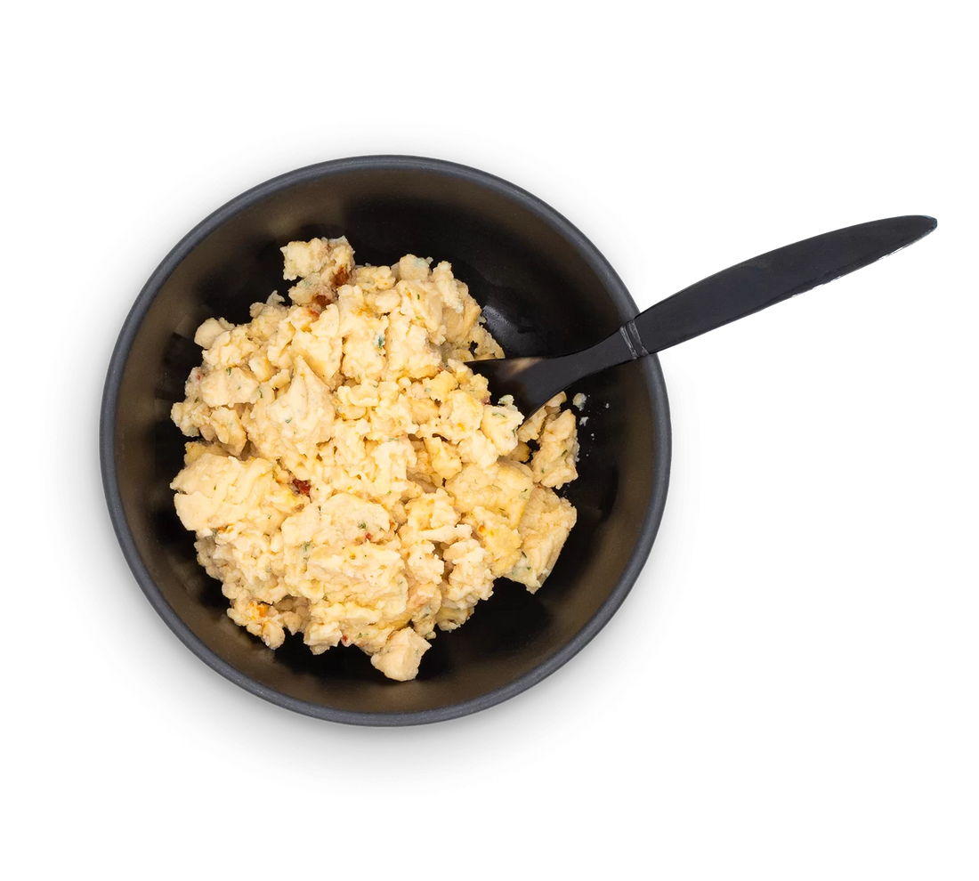 Scrambled eggs in a bowl