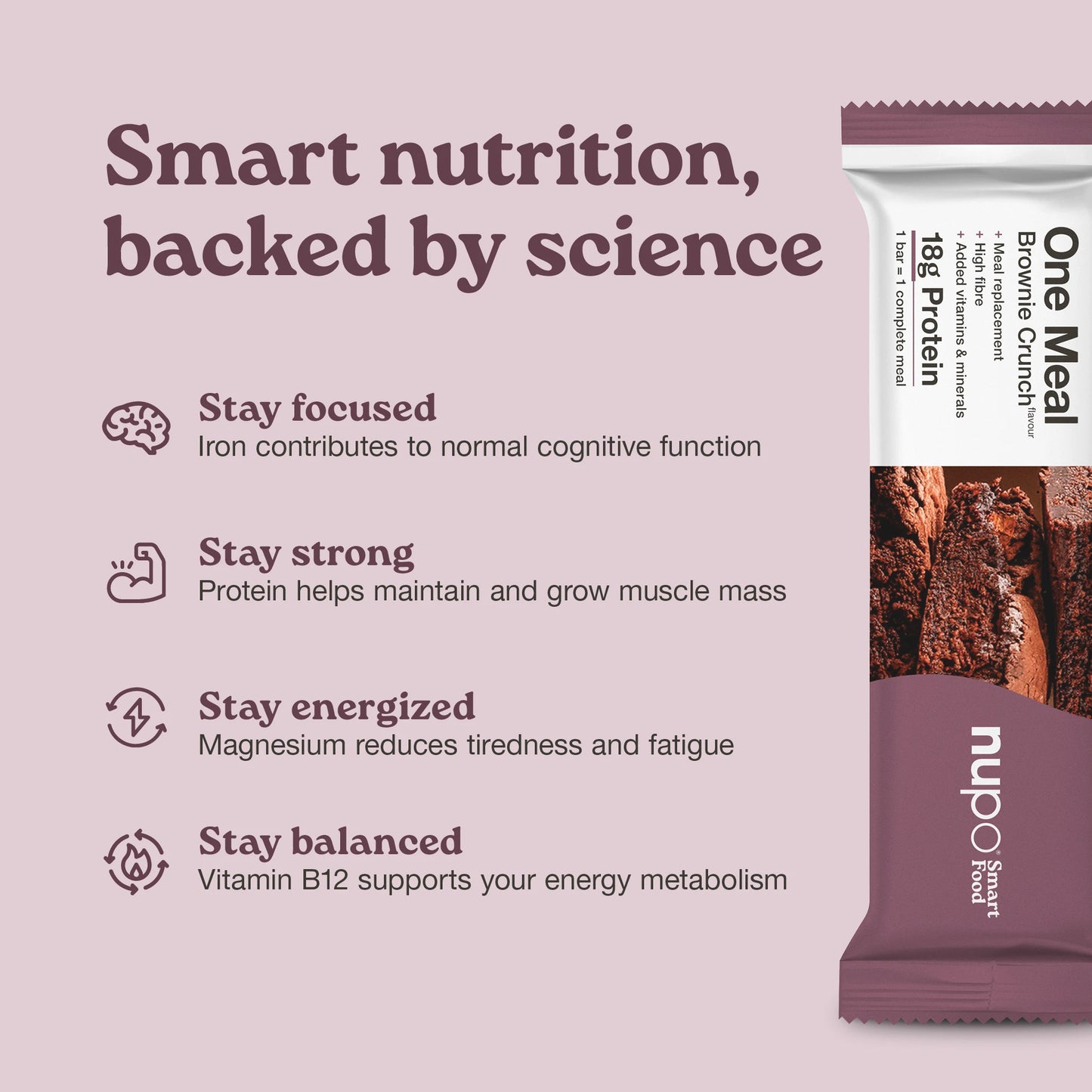 Nupo One Meal Bar Brownie Crunch bar with brownie chunks
