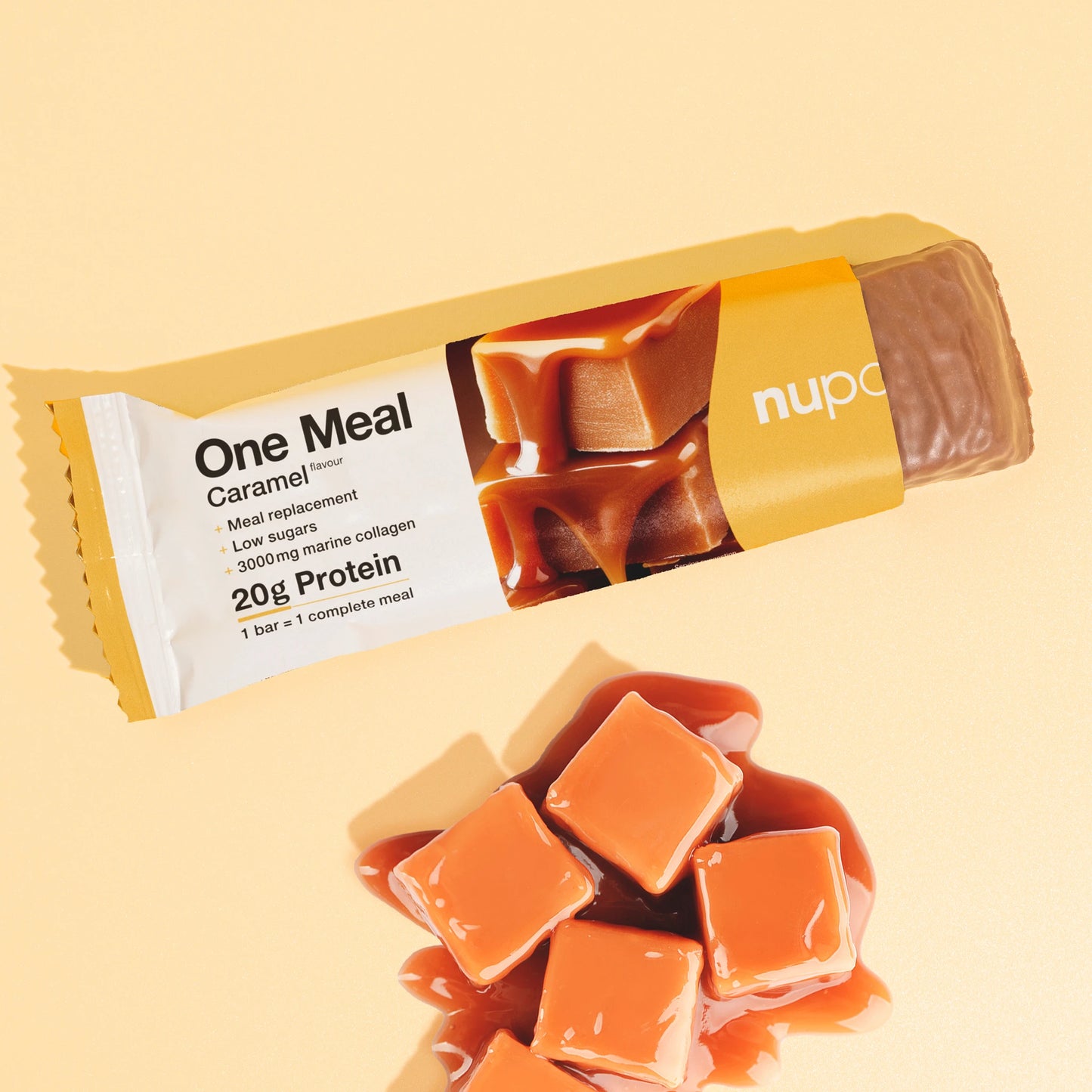 Nupo One Meal Bar Caramel broken bar close-up