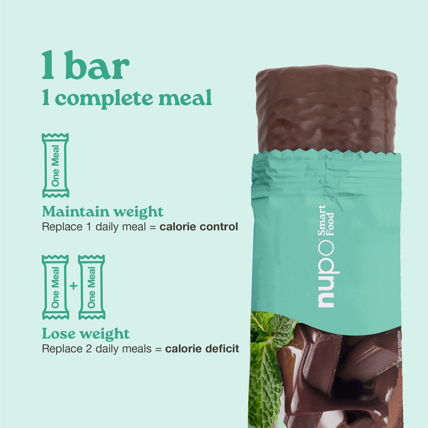Nupo One Meal Bar Chocolate Mint meal replacement bar upright
