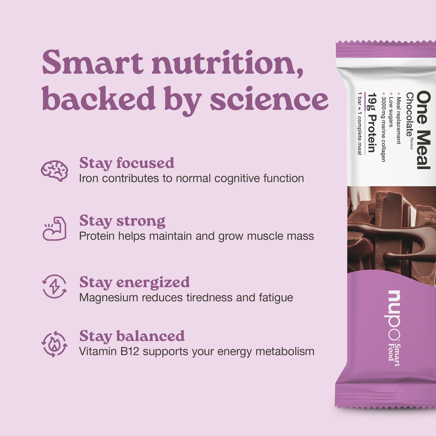 Nupo One Meal Bar Chocolate benefits high protein fiber