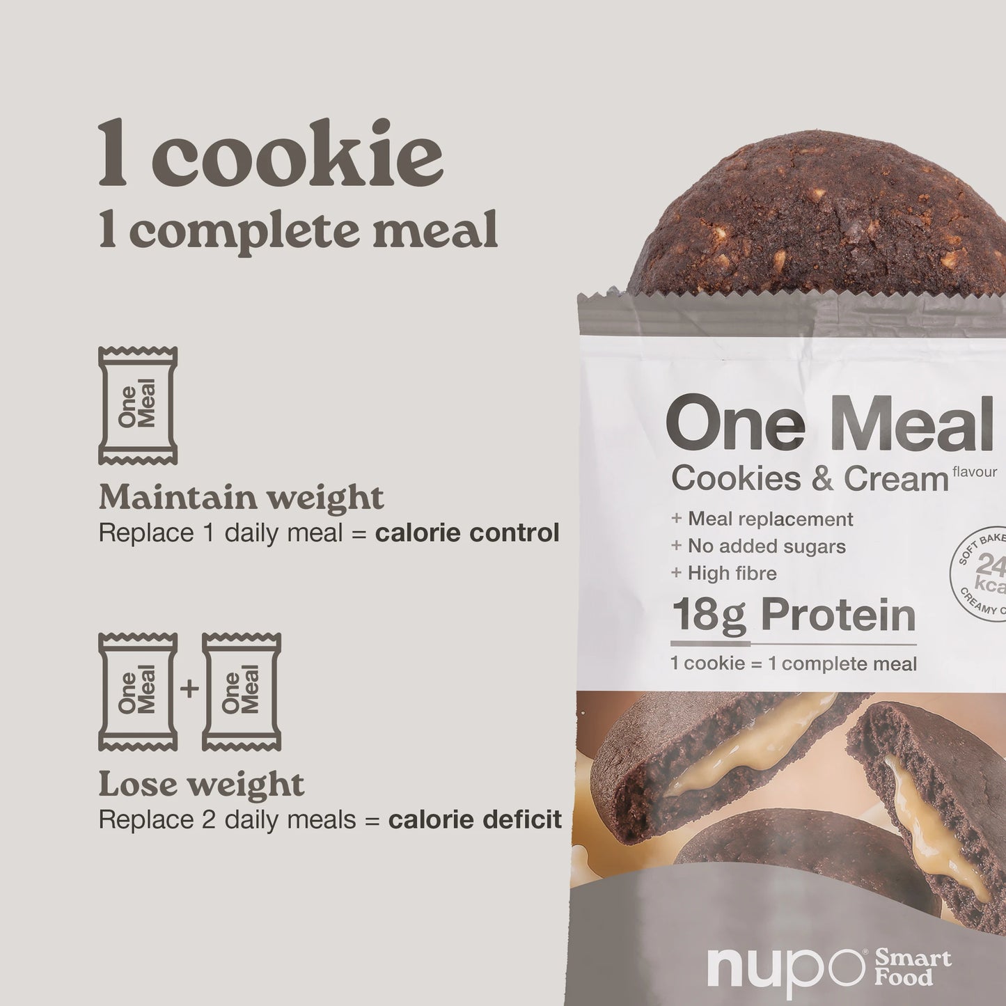 Nupo One Meal Bar Cookies & Cream benefits high protein fiber