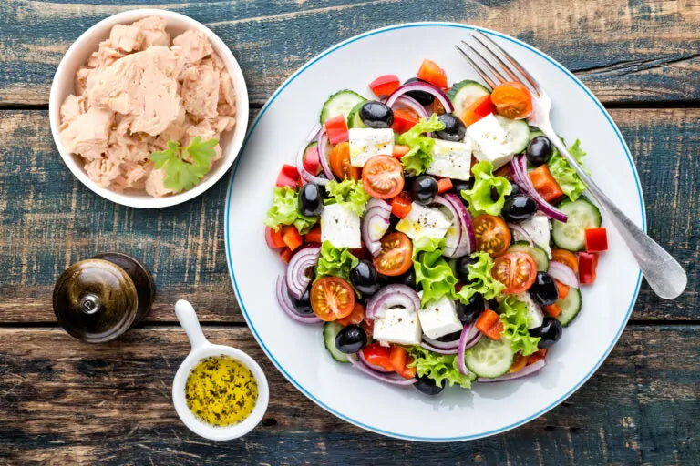 Greek Salad with a side of canned tuna